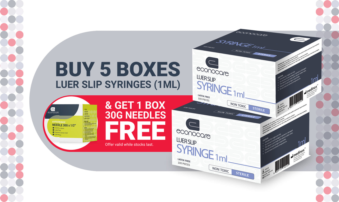 Econocare Combo: 5 x 1ml Syringes + FREE Box of 30G Needles
