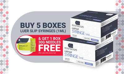 Econocare Combo: 5 x 1ml Syringes + FREE Box of 30G Needles